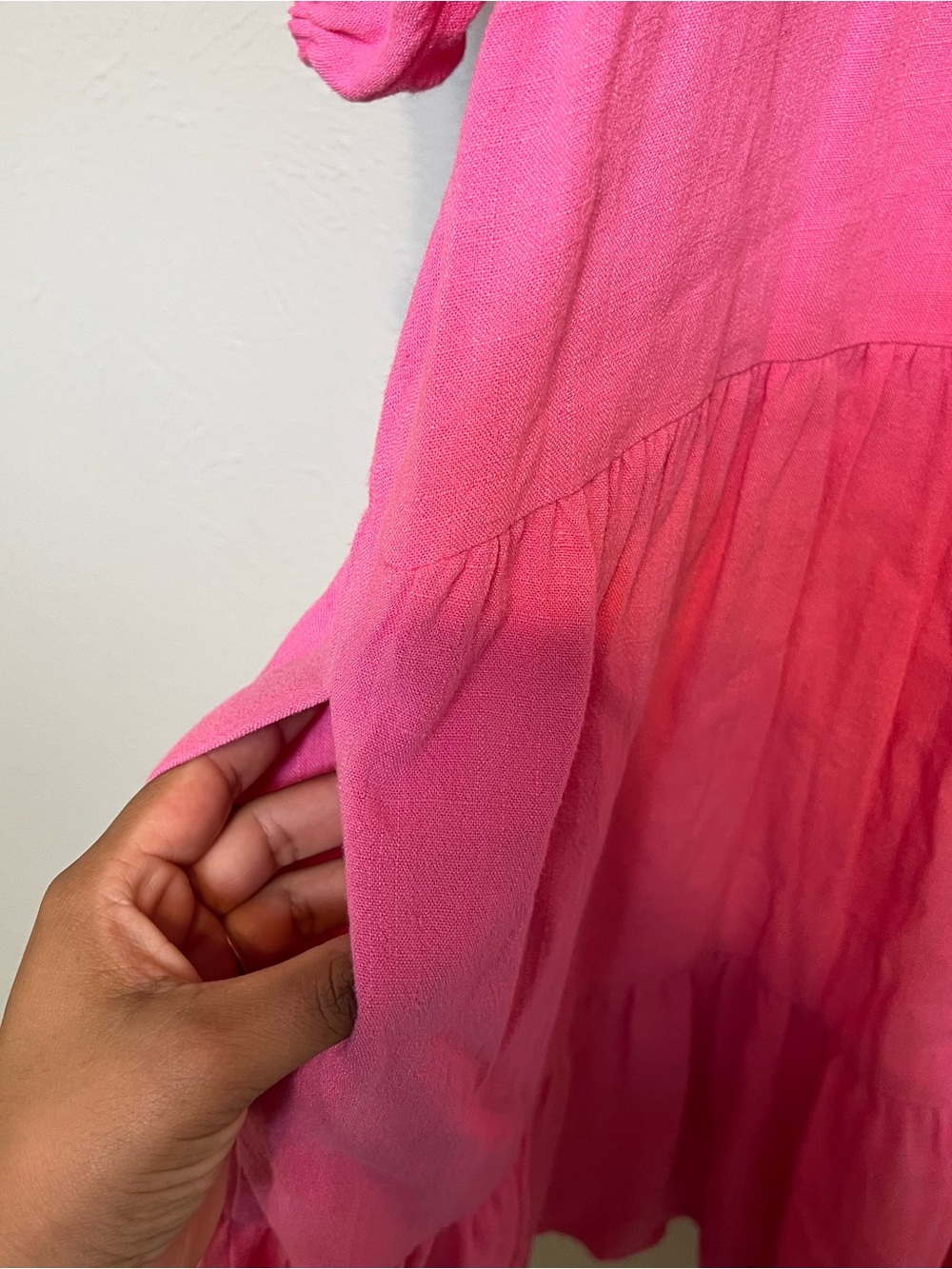 Mustard seed boutique brand Bright Pink V-Neck Tiered Mini Dress NWT size large - Picture 4 of 10
